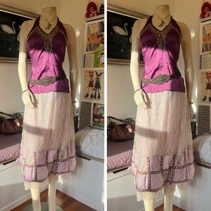 The Pyramid Collection Blush Lace-Trim Midi Skirt